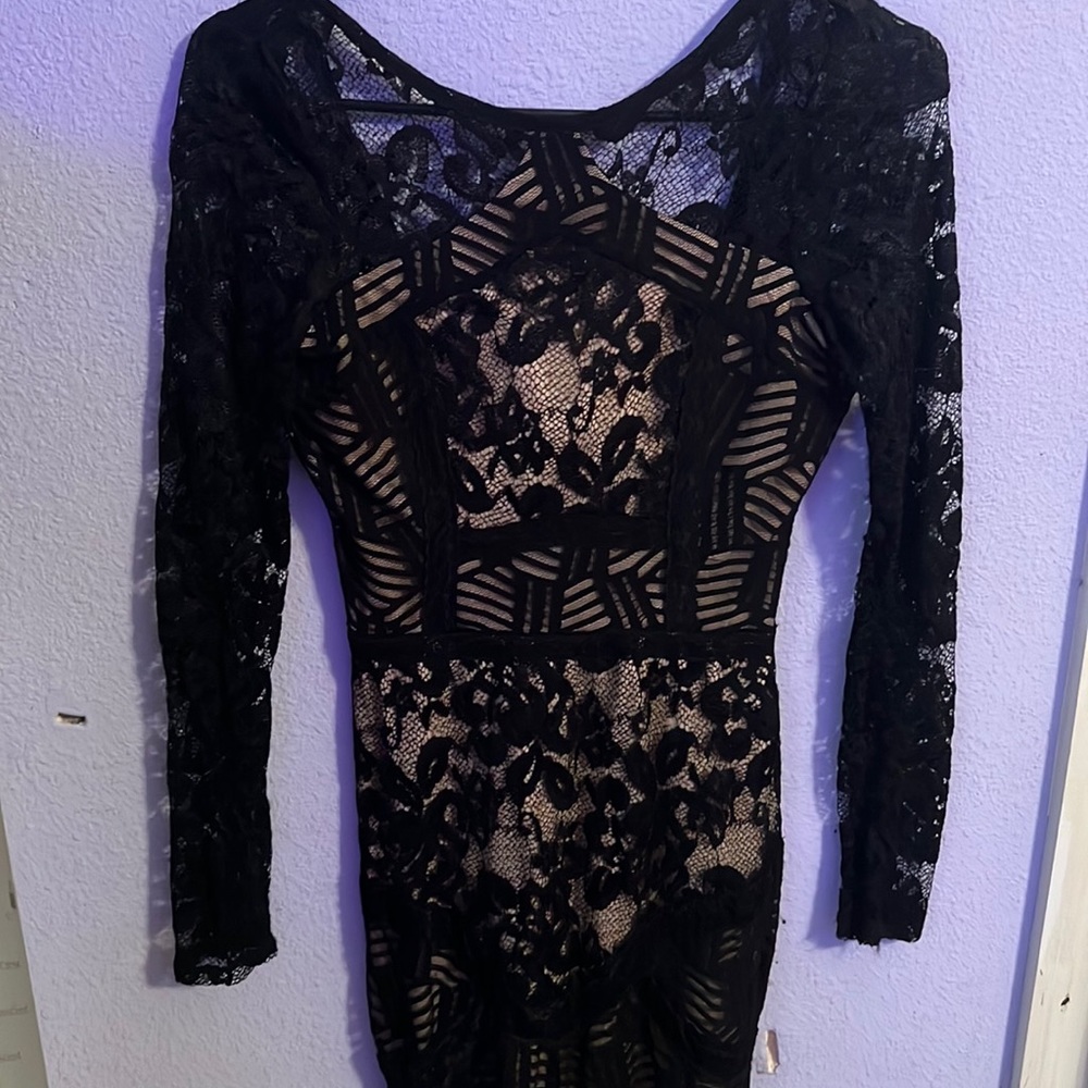 Emerald sundae. Black long sleeve sheer cocktail dress